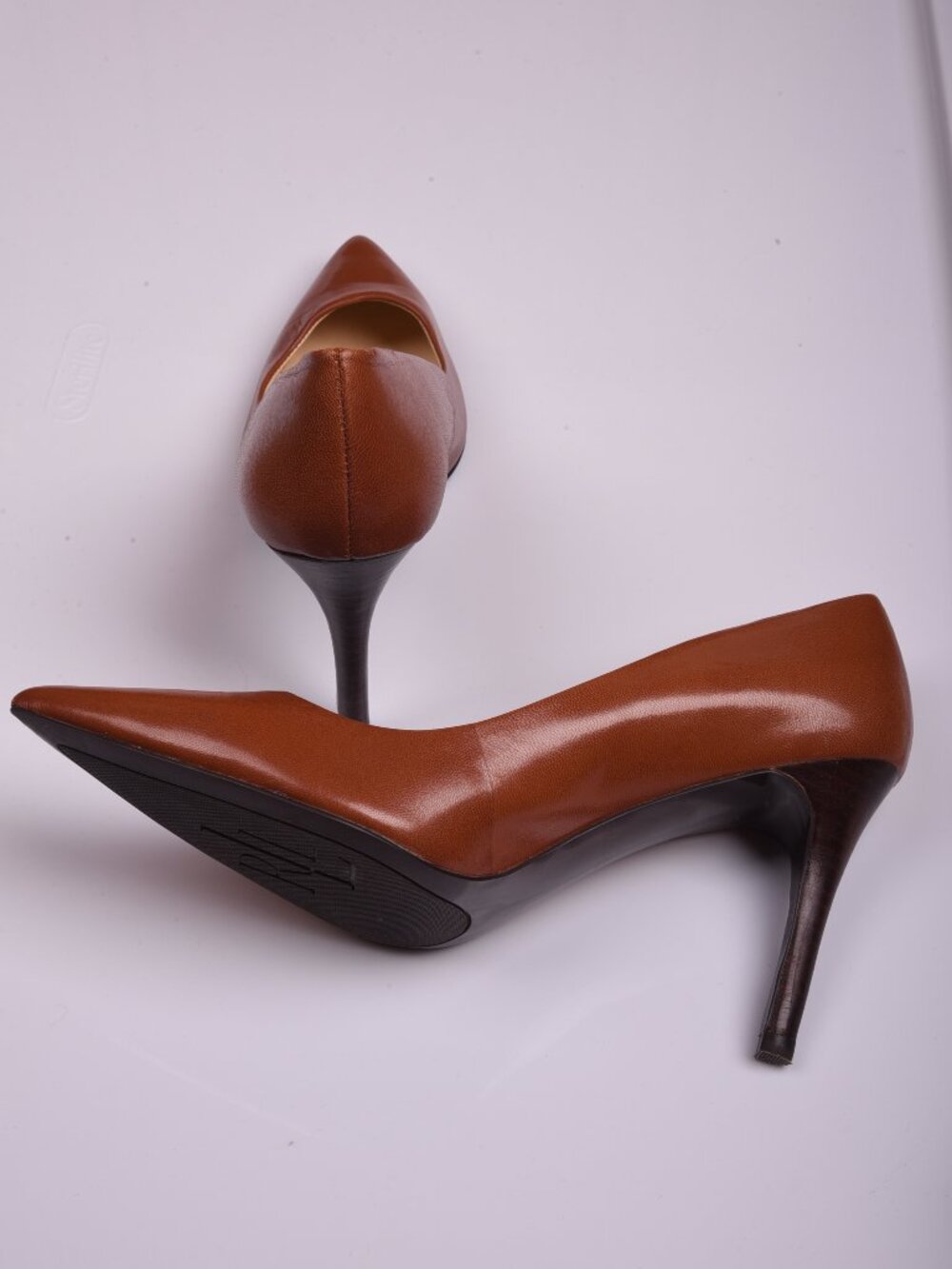 Ralph Lauren Adena Leather Pumps Cognac Brown Pointed Toe Stiletto Heel Size 8.5